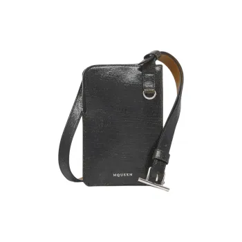 Alexander McQueen Calfskin One Shoulder Crossbody Cell Phone Pouch Men's Black & Camel