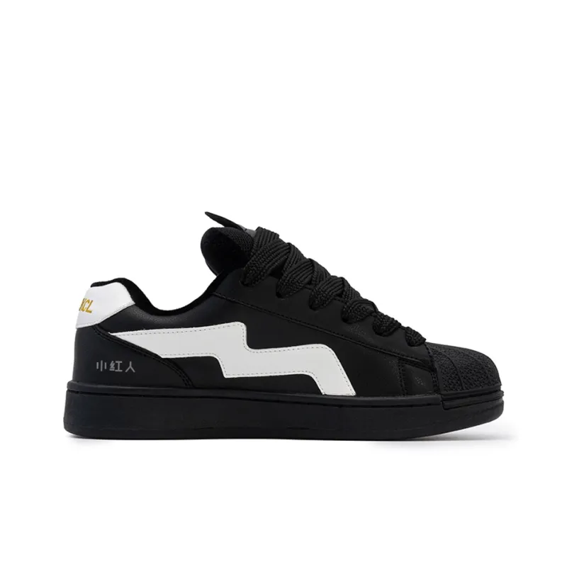 Little Red Man Coverage Warm Low Top Skateboard Shoes Women's Black-3