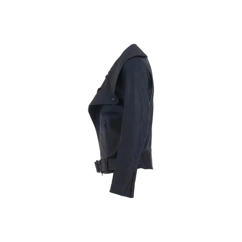 Yohji Yamamoto Y's FW24 Leather Jacket Women's Marine Blue-3
