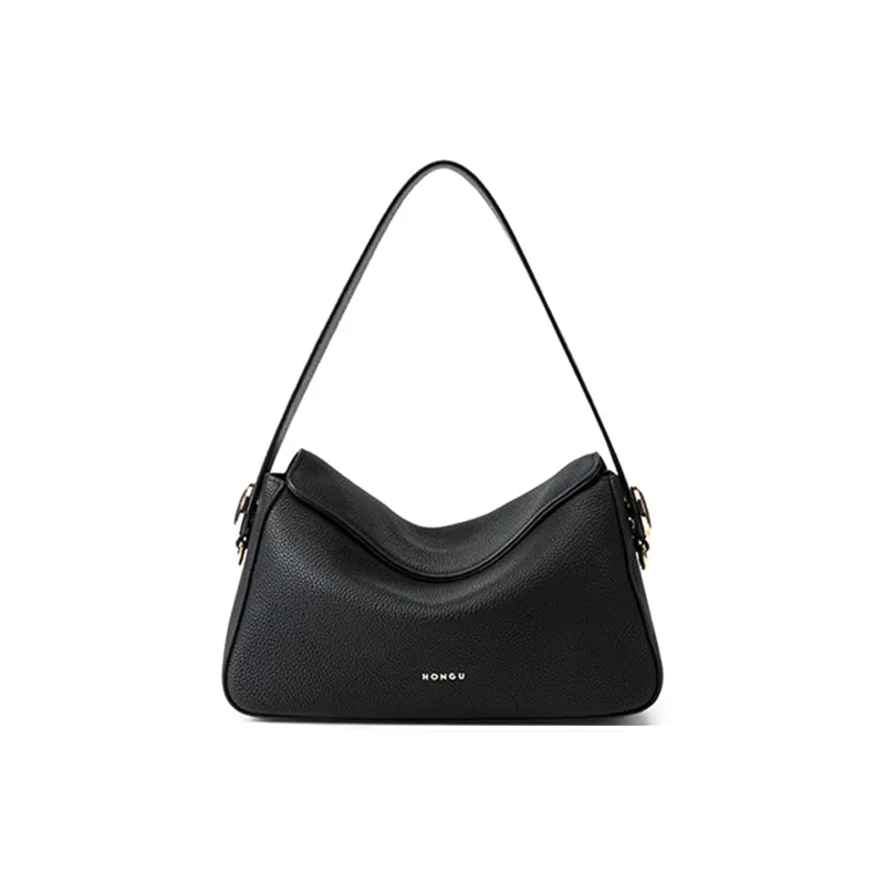 HONGU Cow Leather One Shoulder Handbag Regular Women's Elephant Gray/Pitch Black/Brown-6