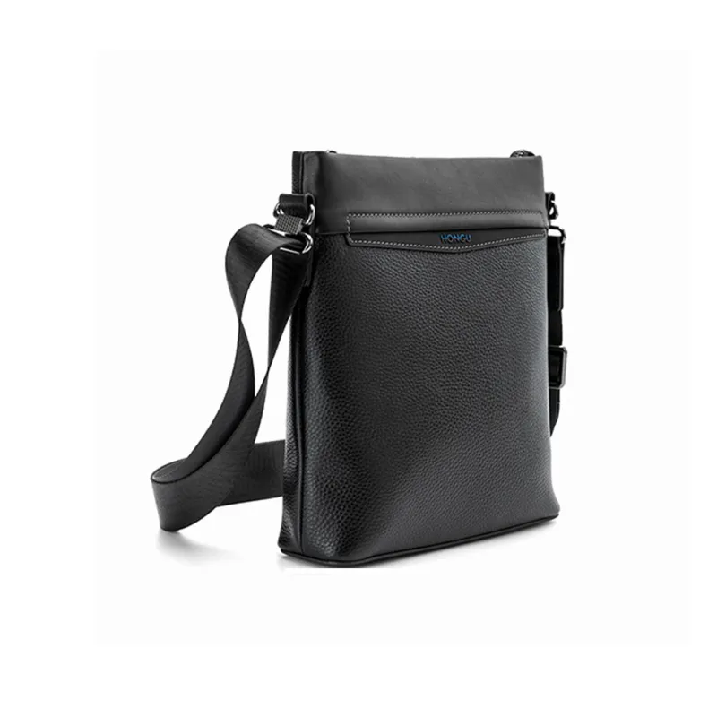 HONGU Cow Leather Crossbody Bags Shoulder Bags Medium Size Men's Pitch Black-1