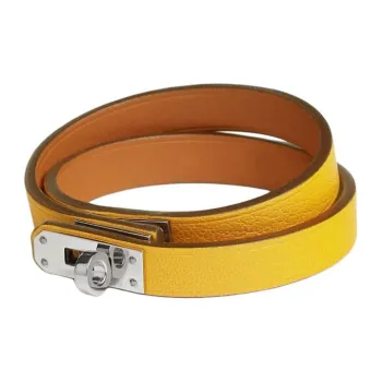 HERMES Goatskin Palladium-Plated Bracelets Women's Yellow