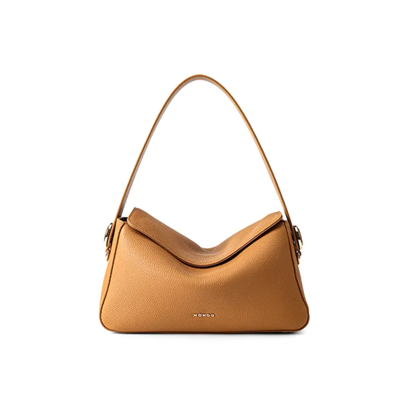HONGU Cow Leather One Shoulder Handbag Regular Women's Elephant Gray/Pitch Black/Brown-9