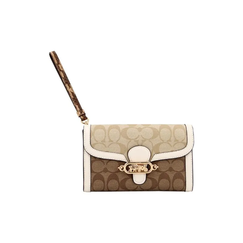 COACH Jade Canvas With Leather Chain Bag Clutch Crossbody Bag Shoulder Bag Small Size Women's Beige Multicolor-3