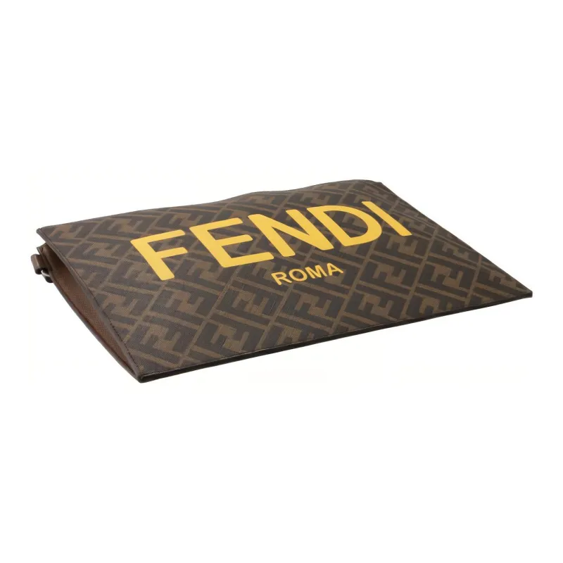 FENDI Cow Leather Clutch Large Size Men's Brown-3