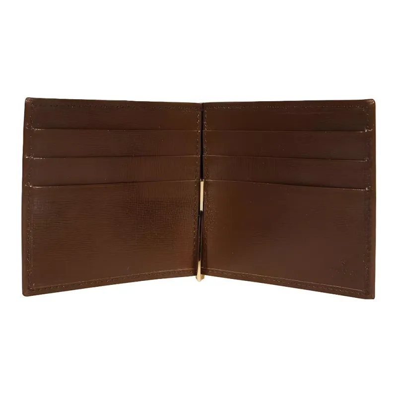GUCCI Canvas With Leather Card Clip Wallet Men's Brown & Ebony-2