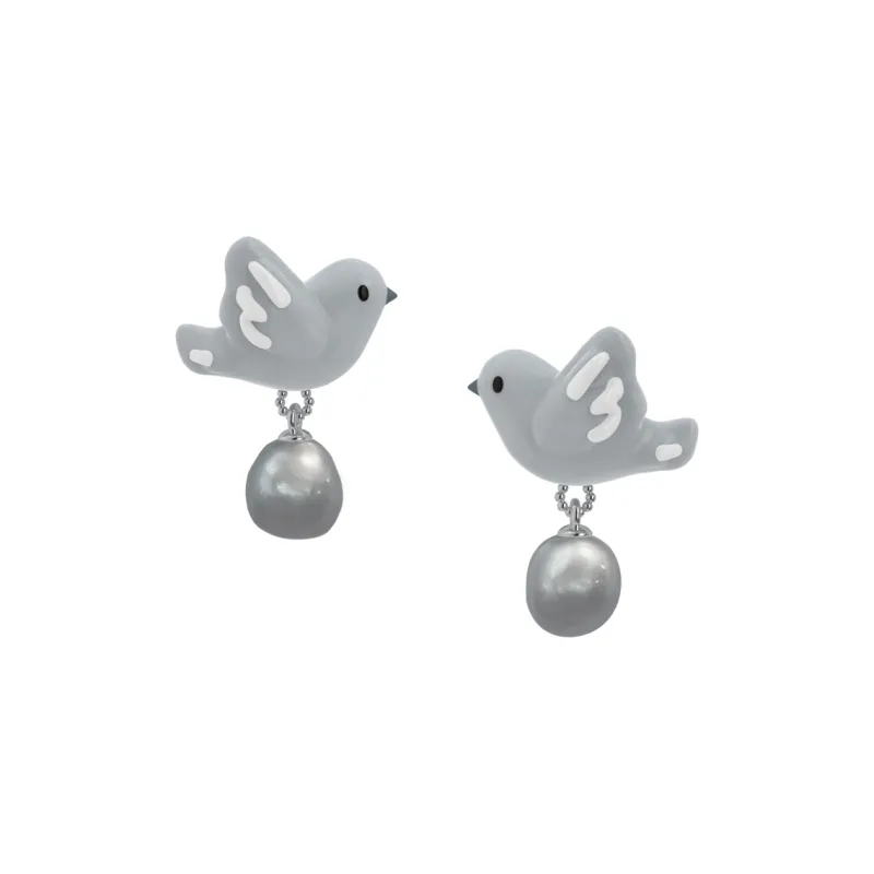 MARSEVEN 18K White Gold Plated Copper Outer With Enamel Painting Earrings Women's-3