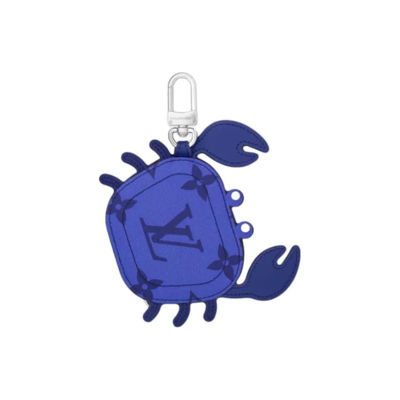 LOUIS VUITTON Crab Leather Crab Bag Coin Purse Earphone Case Charm Bag Merch Men's Indigo-1