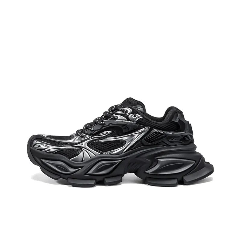 OGR Chunky Sneakers Unisex Low Top Black Silver-0