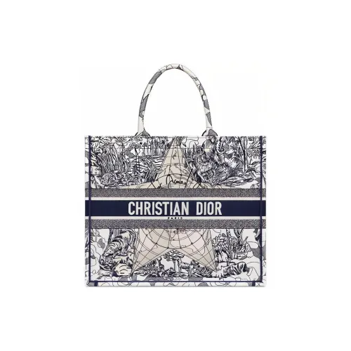 DIOR BookTote Embroidery Tote Bag Shopping Bag Shoulder Bag Handbag Large Size Women's Blue
