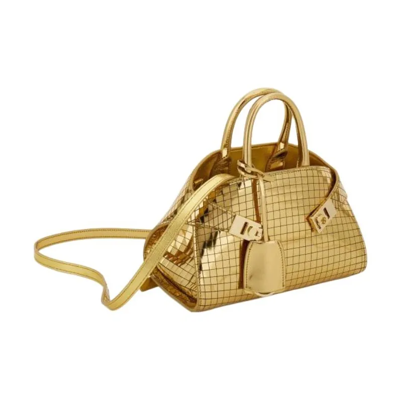 FERRAGAMO Calfskin Shoulder Bag Crossbody Bag Handbag Women's Gold-1