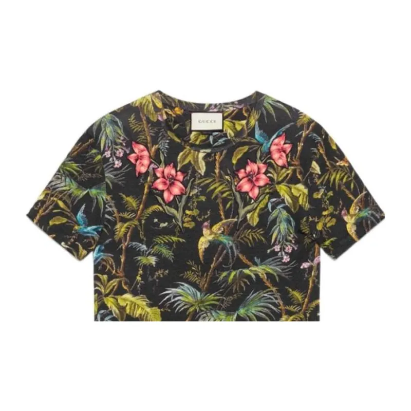 GUCCI Plant And Floral All Over Print Crew Neck Short-Sleeved T-Shirt Men's Multicolor-3