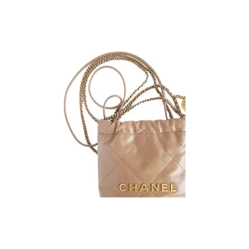CHANEL 22Bag Bright Calfskin Bucket Bag, Shoulder Bag, Crossbody Bag Mini Women's Milk Tea Beige-1