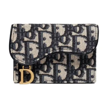 DIOR Leather Card Holder Card Holder Women's Denim Blue