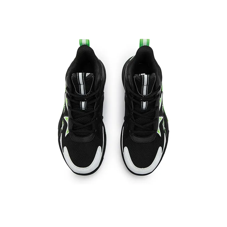 XTEP Anti Slip Wear Resistant High Top Children's Basketball Shoes Black Green Kids'-2