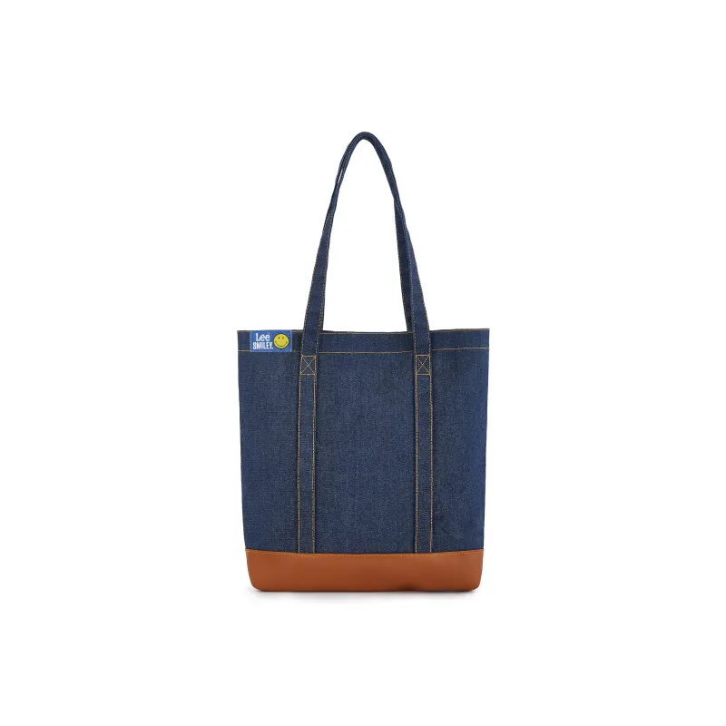 Lee Smiley® Collaboration Fabric Patchwork PU Shoulder Bag Regular Women's Dark Blue-3