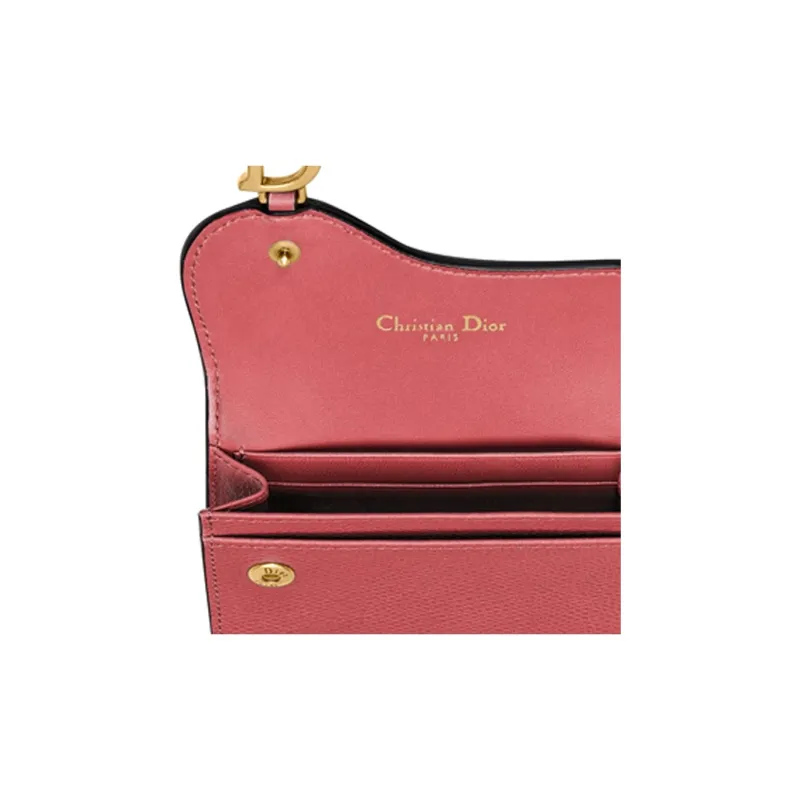 DIOR Saddle Grain Cow Leather Card Holder Women's Gray Pink-4