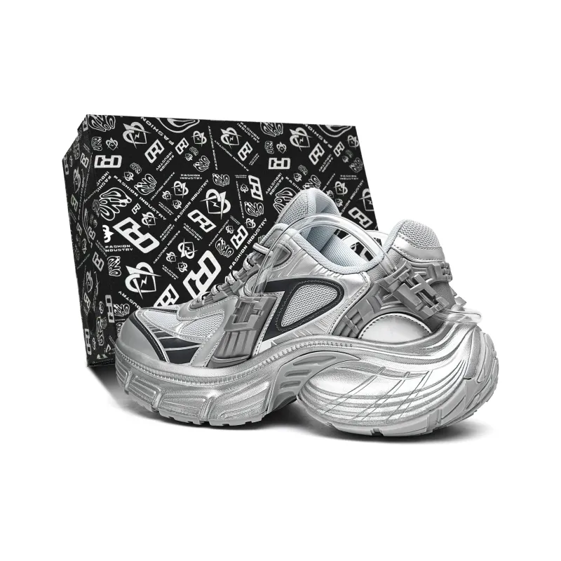 MVA Anti Slip Wear Resistant Breathable Lightweight Low Top Chunky Sneakers Unisex Silver-1