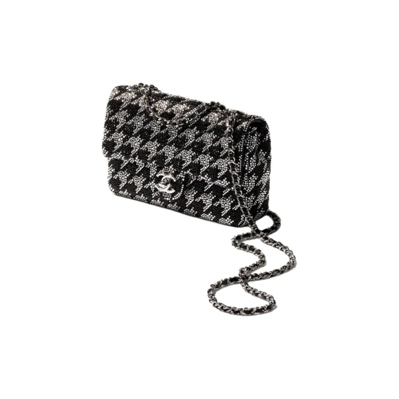 CHANEL Rhinestone & Metal Shoulder Bag, Crossbody Bag Women's Black & Silver-1
