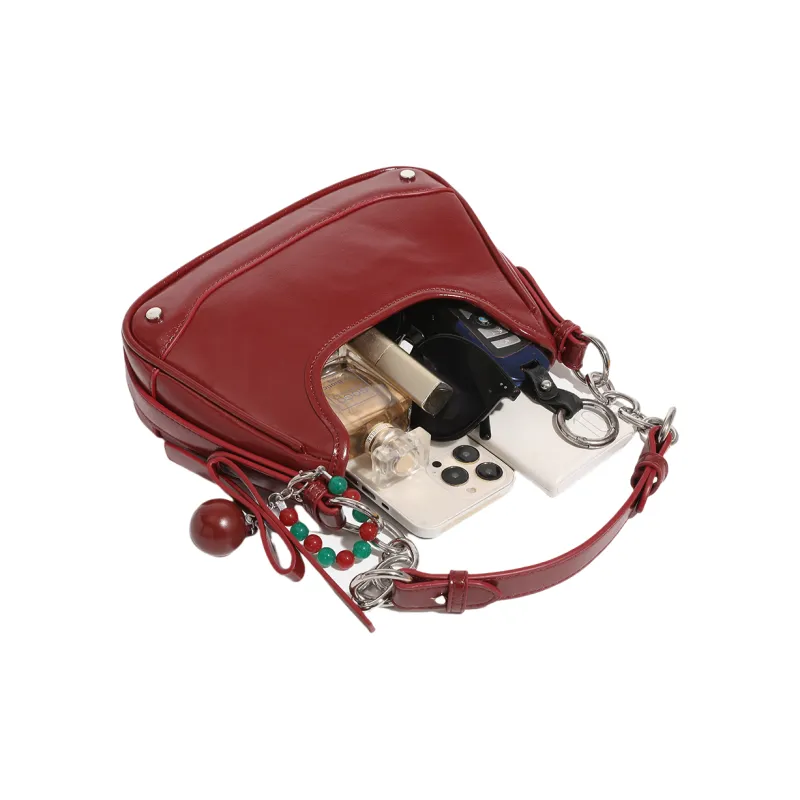 OCTSUI Microfiber Synthetic Leather Shoulder Bag, Handbag, Shoulder Bag Women's Cherry Red-6