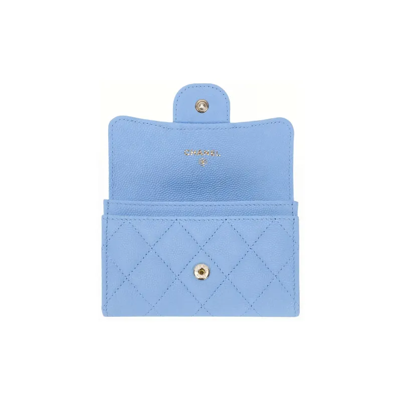 CHANEL Grain Caviar Calfskin Card Holder Regular Women's Light Blue-1
