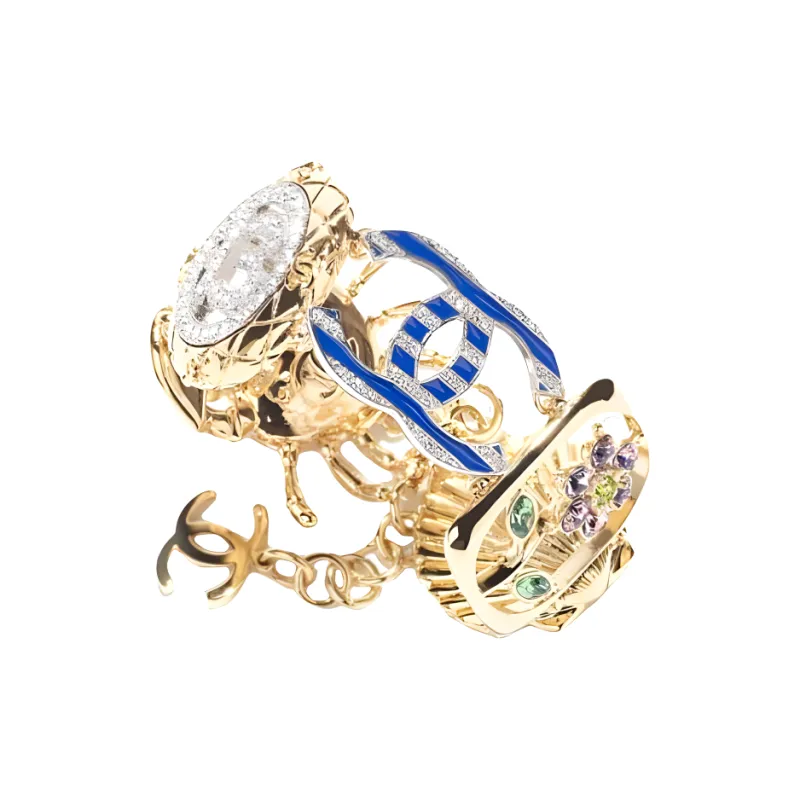 CHANEL Metal Colored Glaze Resin Rhinestone Bangles Women's Gold-0