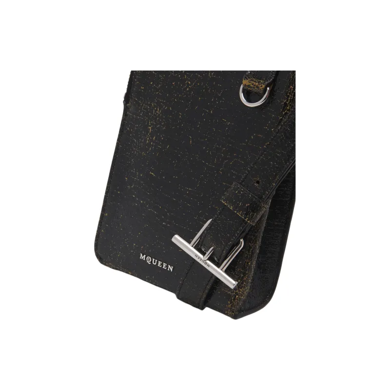 Alexander McQueen Calfskin One Shoulder Crossbody Cell Phone Pouch Men's Black & Camel-3