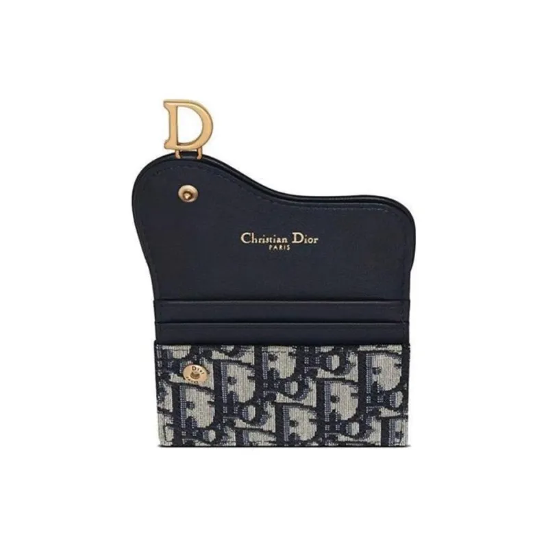 DIOR Leather Card Holder Card Holder Women's Denim Blue-2