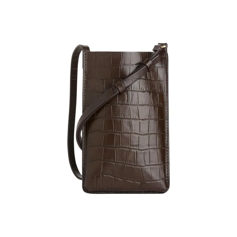 ARKET Cow Leather Cell Phone Pouch Shoulder Bag Crossbody Bag Small Size Women's Dark Brown-0