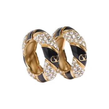 Valentino Metal Enamel Crystal Pearl Earrings Women's Gold