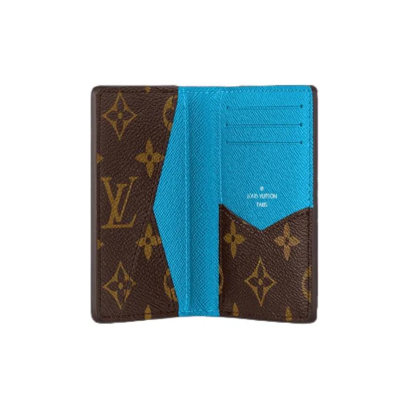 LOUIS VUITTON Pocket Organizer Monogram Macassar Coated Canvas Card Holder Men's Blue & Brown-2