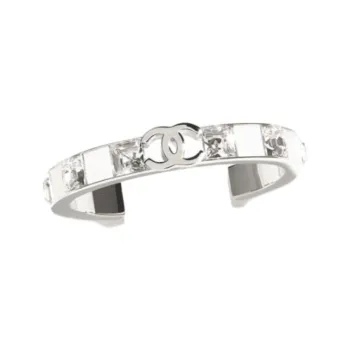 CHANEL Metal Resin Rhinestones Bangles Women's Silver