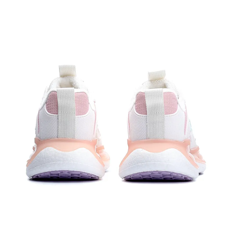 POLUDIYIPI Running Shoes Women's Low Top Crystal Velvet White Pink-4