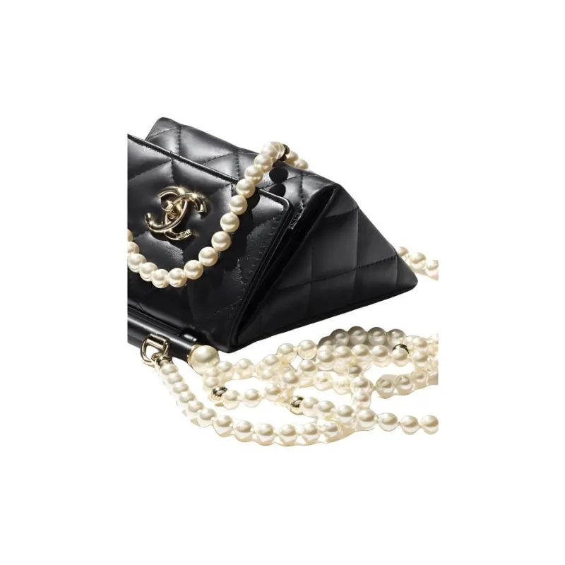 CHANEL Sheepskin Coin Makeup Bag, Shoulder Bag, Crossbody Bag Women's Black-2
