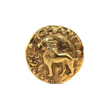 CHANEL 1980 1990 Plated Lion Round Clip On Earrings Costume Earrings