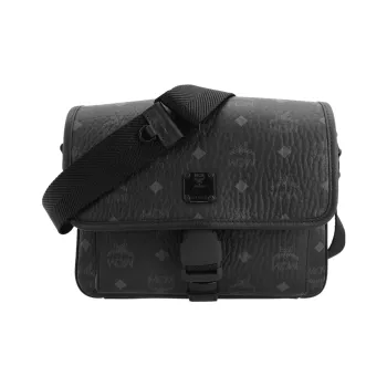 MCM Klassik Visetos Nappa Leather Trim Messenger Bag, Shoulder Bag, Crossbody Bag Trumpets Men's Black