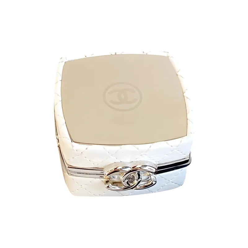 CHANEL Lambskin Powder Bag, Makeup Box Bag, Crossbody Bag, Shoulder Bag Women's White/Silver-1
