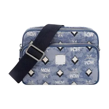 MCM Klassik Visetos Fabric Shoulder Bag, Crossbody Bag Small Size Women's Blue