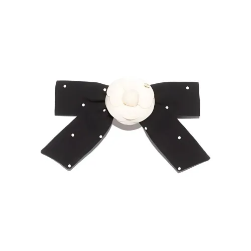 CHANEL Cotton Hair Clips Women's Black