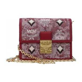 MCM Leather Chain Bag, Shoulder Bag, Crossbody Bag, Wallet Women's Red