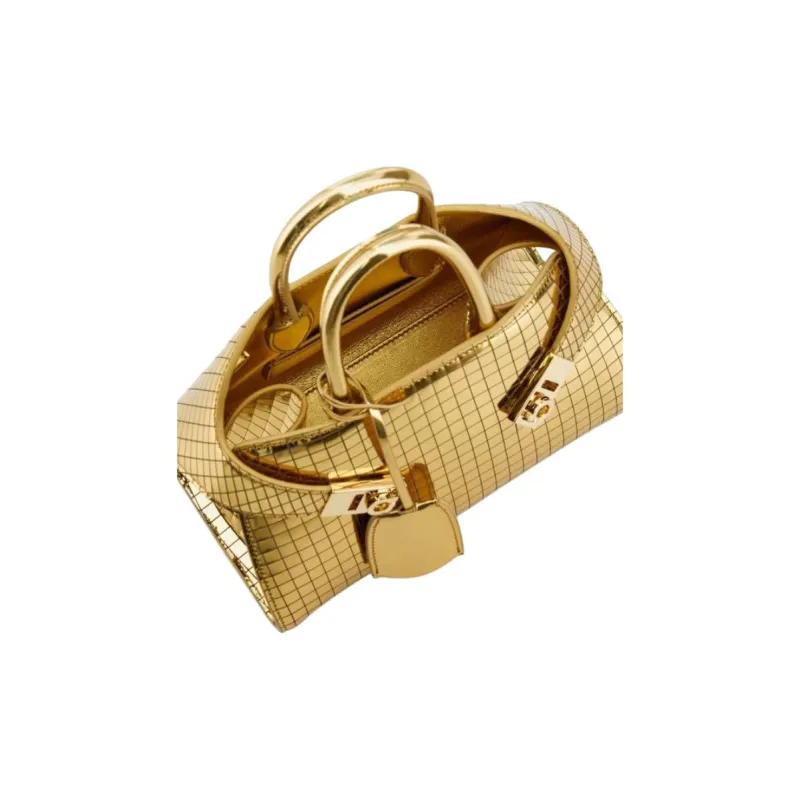 FERRAGAMO Calfskin Shoulder Bag Crossbody Bag Handbag Women's Gold-4