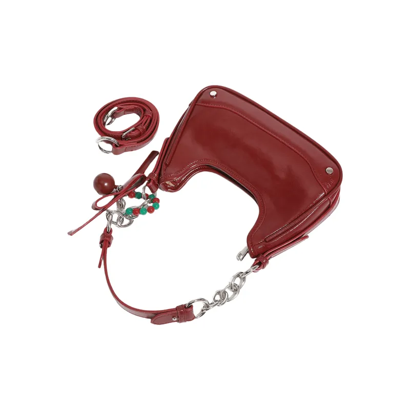 OCTSUI Microfiber Synthetic Leather Shoulder Bag, Handbag, Shoulder Bag Women's Cherry Red-4