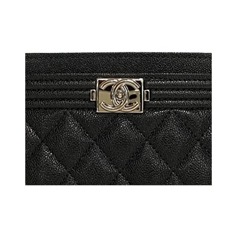 CHANEL Leboy Caviar Cow Leather Card Holder Women's Black-4