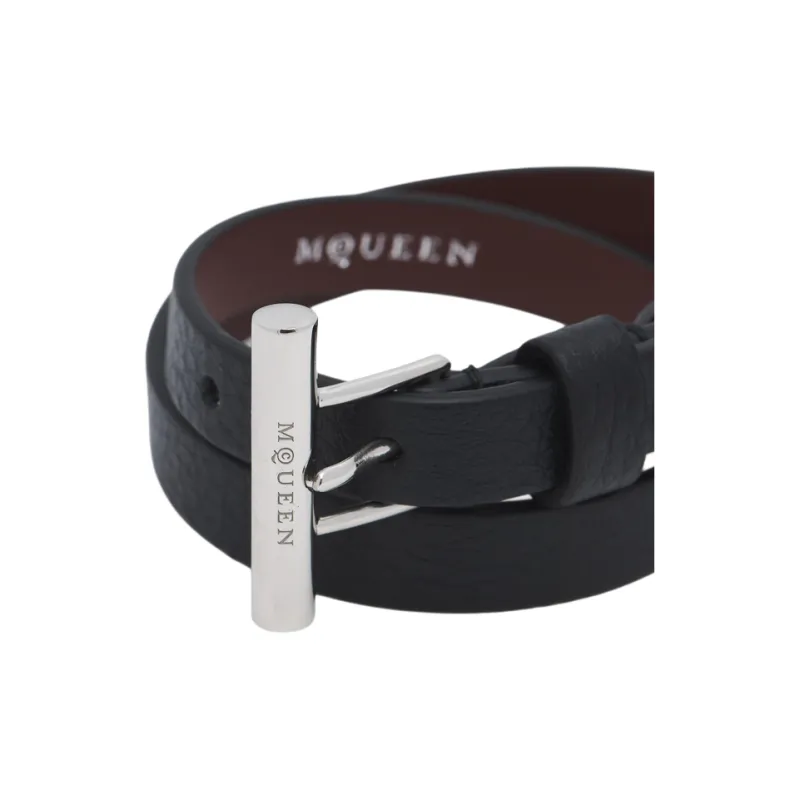 Alexander McQueen Leather, Palladium Plated Metal, Brass Wristbands Women's Black-1