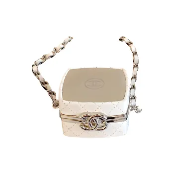 CHANEL Lambskin Powder Bag, Makeup Box Bag, Crossbody Bag, Shoulder Bag Women's White/Silver