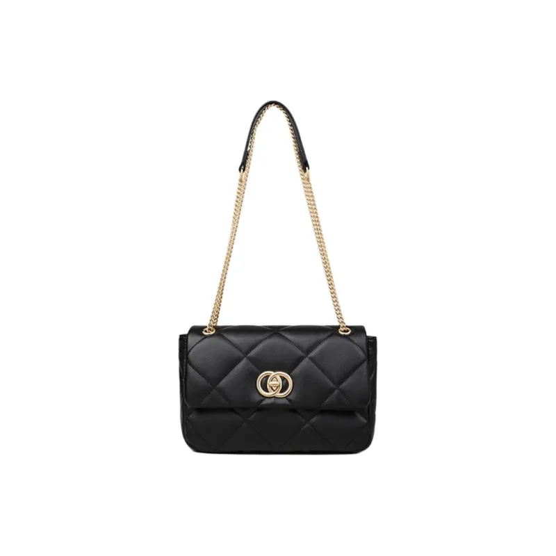 C°BANNER Cow Leather With Synthetic Leather Chain Small Square Bag Shoulder Bag Regular Women's Black/Ecru-2
