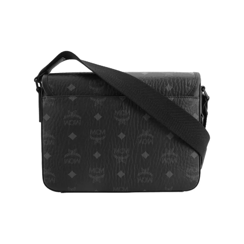 MCM Klassik Visetos Nappa Leather Trim Messenger Bag, Shoulder Bag, Crossbody Bag Trumpets Men's Black-3