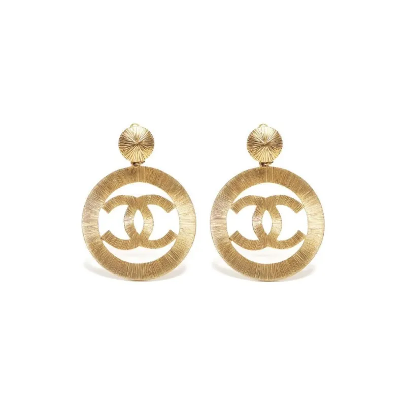 CHANEL 1990 2000 Cc Cut out Dangle Clip on Earrings-0
