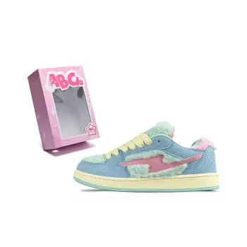 ABCIO Low Top Skateboard Shoes Women's Blue Fuzzy Worm