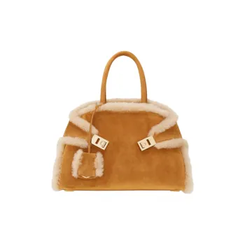 FERRAGAMO Suede Handbag Small Size Women's Natural Nude